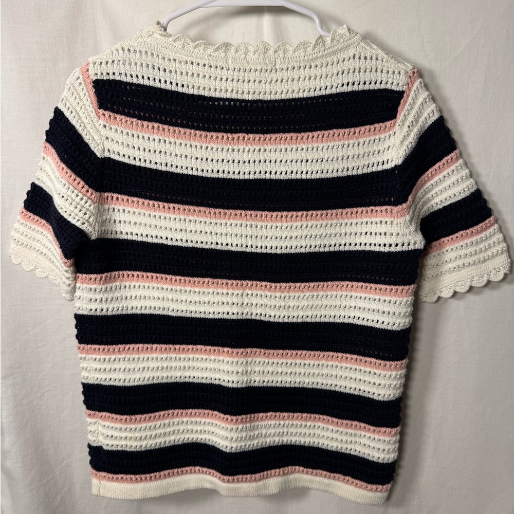 Striped Crochet Sweater - Pink, Navy, and White - Picture 2 of 4
